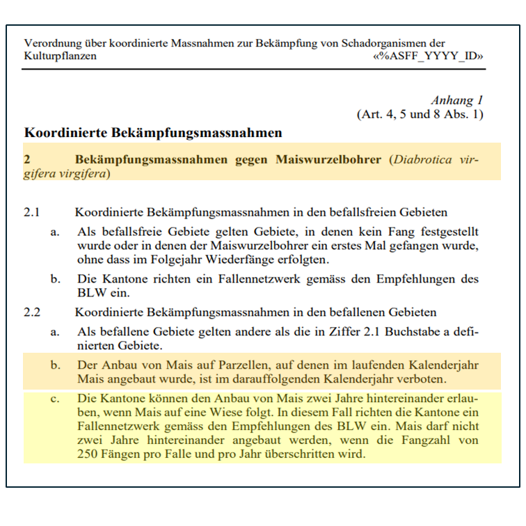 Ausschnitt aus der Verordnung &uuml;ber koordinierte Massnahmen zur Bek&auml;mpfung von Schadorganismen der Kulturpflanzen